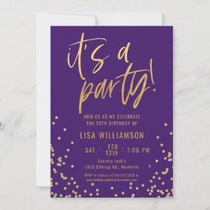 Invitación Fiesta de Cumpleaños número 50 Elegante Morado y D