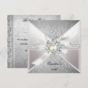 Invitación Fiesta de cumpleaños número 50 elegante perla blan