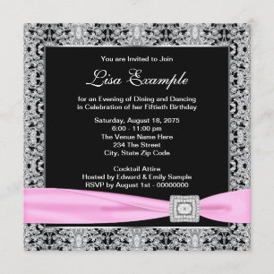 Invitación Fiesta de cumpleaños número 50 elegante rosa y neg