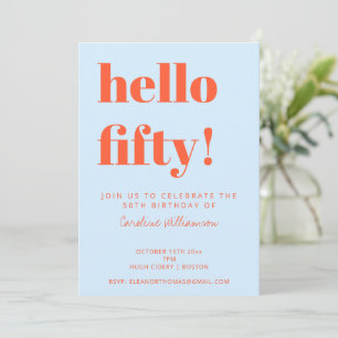 Invitación Fiesta de Cumpleaños Número 50 en Azul y Naranja I