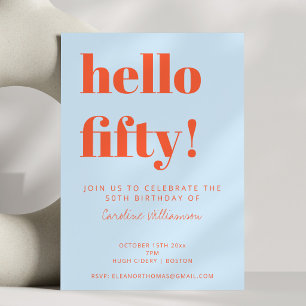 Invitación Fiesta de Cumpleaños Número 50 en Azul y Naranja I
