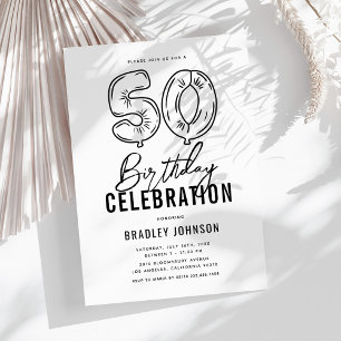 Invitación Fiesta de cumpleaños número 50 en blanco y negro s