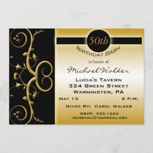 Invitación Fiesta de cumpleaños número 50 en negro elegante y
