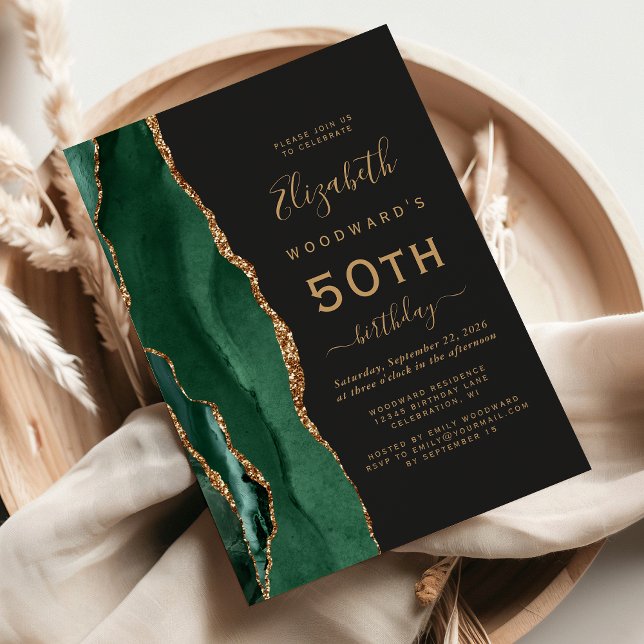 Invitación Fiesta de cumpleaños número 50 esmeralda verde oro (Subido por el creador)