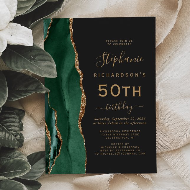 Invitación Fiesta de cumpleaños número 50 esmeralda verde oro (Subido por el creador)