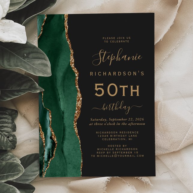 Invitación Fiesta de cumpleaños número 50 esmeralda verde oro (Subido por el creador)