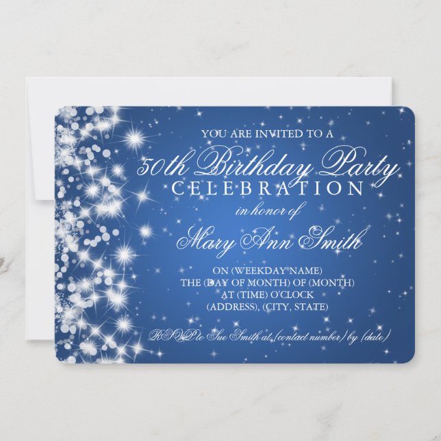 Invitación Fiesta de cumpleaños número 50, espuma 2 azul (Anverso)