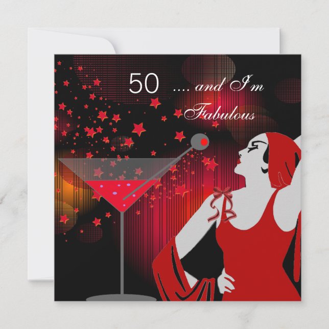 Invitación Fiesta de Cumpleaños número 50 Fabulosa 50 Diva Ro (Anverso)