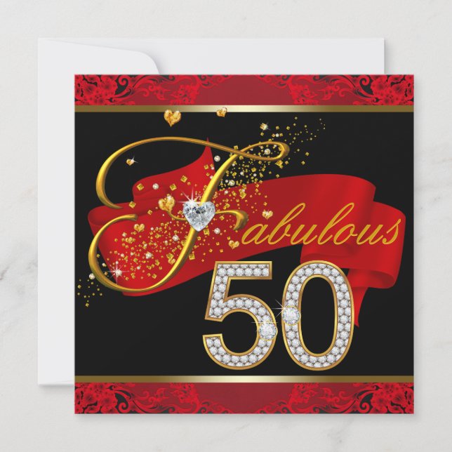 Invitación Fiesta de cumpleaños número 50 fabulosa con diaman (Anverso)