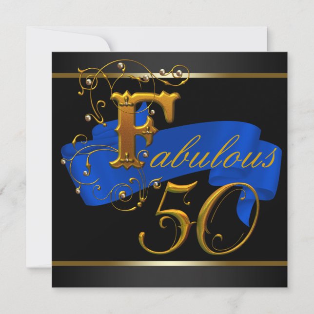 Invitación Fiesta de cumpleaños número 50 fabulosa de azul re (Anverso)