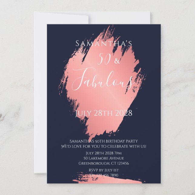 Invitación Fiesta de cumpleaños número 50 fabulosa en azul ma (Anverso)