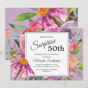 Invitación Fiesta de cumpleaños número 50 Garden Purple Pink