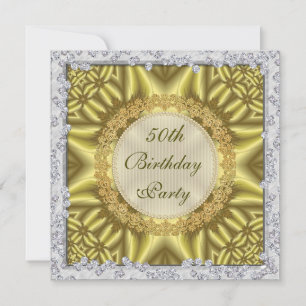 Invitación Fiesta de cumpleaños número 50 Glamurosa Dorada y 