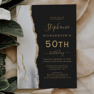 Invitación Fiesta de cumpleaños número 50 Gris Blanco Ágata O