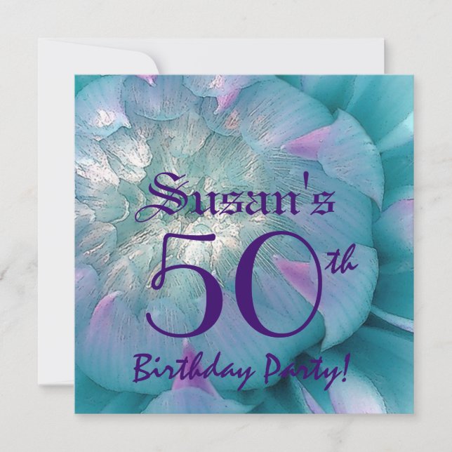 Invitación Fiesta de cumpleaños número 50 Hermosa Dahlia Bloo (Anverso)