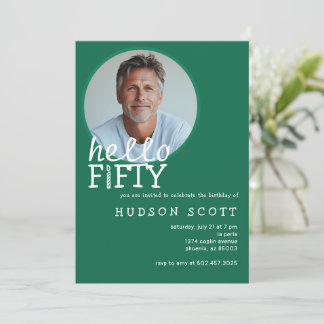 Invitación Fiesta de cumpleaños número 50 Hola 50 Foto Verde