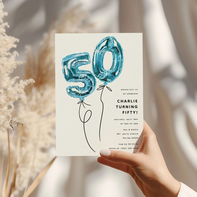 Invitación Fiesta de cumpleaños número 50 Minimal Azul 50 Glo (Subido por el creador)