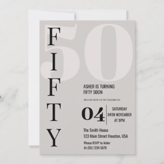 Invitación Fiesta de cumpleaños número 50 Minimalista con Est
