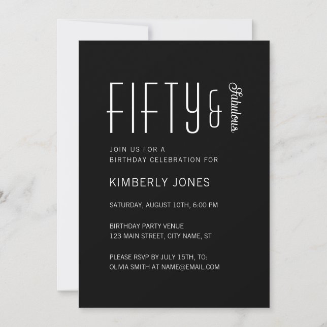 Invitación Fiesta de cumpleaños número 50 moderna y fabulosa (Anverso)