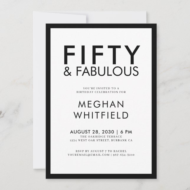 Invitación Fiesta de cumpleaños número 50 moderna y fabulosa (Anverso)