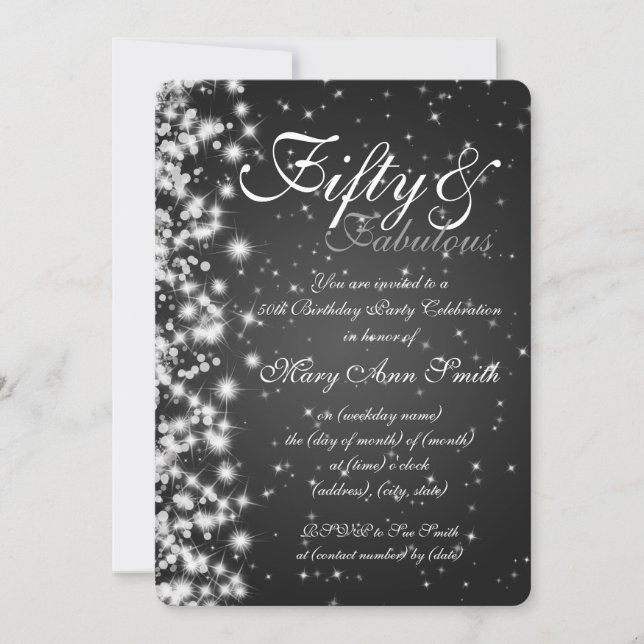 Invitación Fiesta de cumpleaños número 50, negro brillante (Anverso)