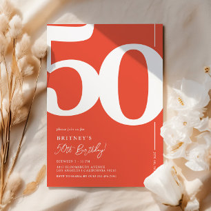 Invitación Fiesta de cumpleaños número 50 Orange Red Fifty