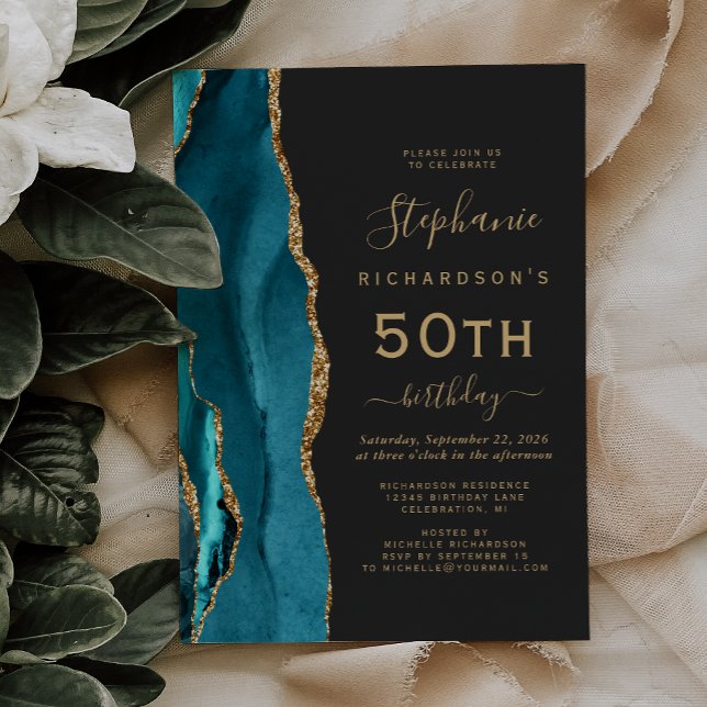 Invitación Fiesta de cumpleaños número 50 oscura con ágata do (Subido por el creador)