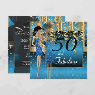 Invitación Fiesta de Cumpleaños número 50 para Chicas   Azul 