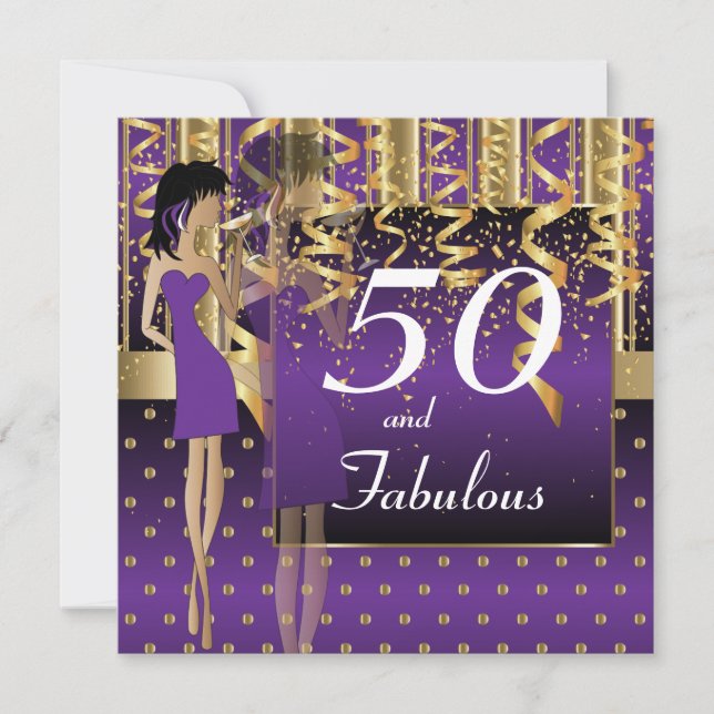 Invitación Fiesta de Cumpleaños número 50 para Chicas | Púrpu (Anverso)