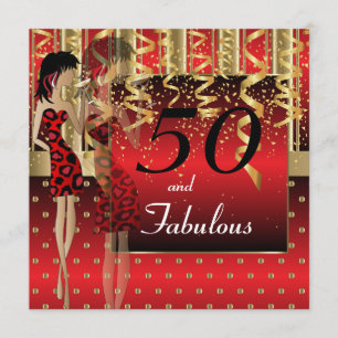 Invitación Fiesta de Cumpleaños número 50 para Chicas   Rojo 