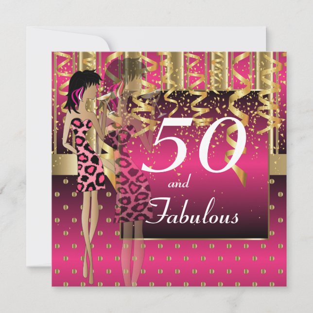 Invitación Fiesta de Cumpleaños número 50 para Chicas | Rosa  (Anverso)