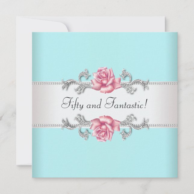 Invitación Fiesta de cumpleaños número 50 para mujer de rosas (Anverso)
