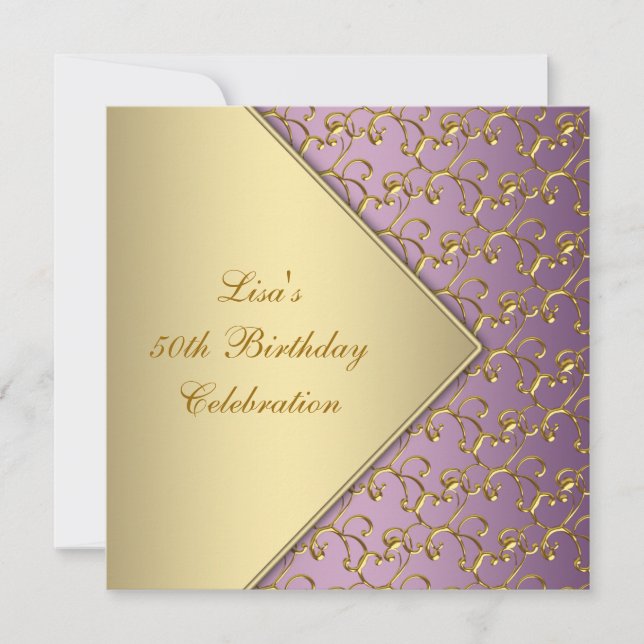 Invitación Fiesta de cumpleaños número 50 para mujer, elegant (Anverso)