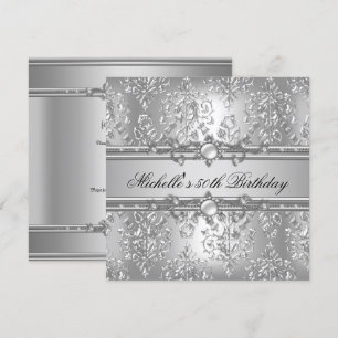 Invitación Fiesta de cumpleaños número 50 Perla plateada Joya