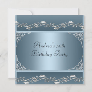 Invitación Fiesta de cumpleaños número 50 Precioso azul flora
