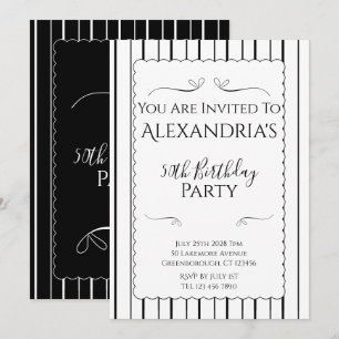 Invitación Fiesta de Cumpleaños número 50 Rayas Negras y Blan