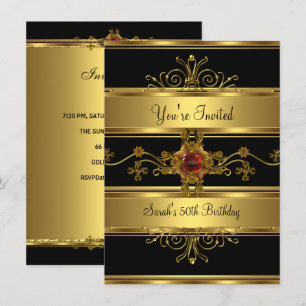 Invitación Fiesta de Cumpleaños número 50 Riqueza Oro Negro R