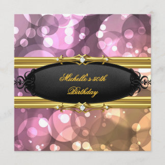 Invitación Fiesta de Cumpleaños número 50 Rosa Dorado Negro D