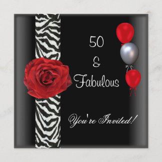Invitación Fiesta de cumpleaños número 50 Rosa Roja Blanca Ne