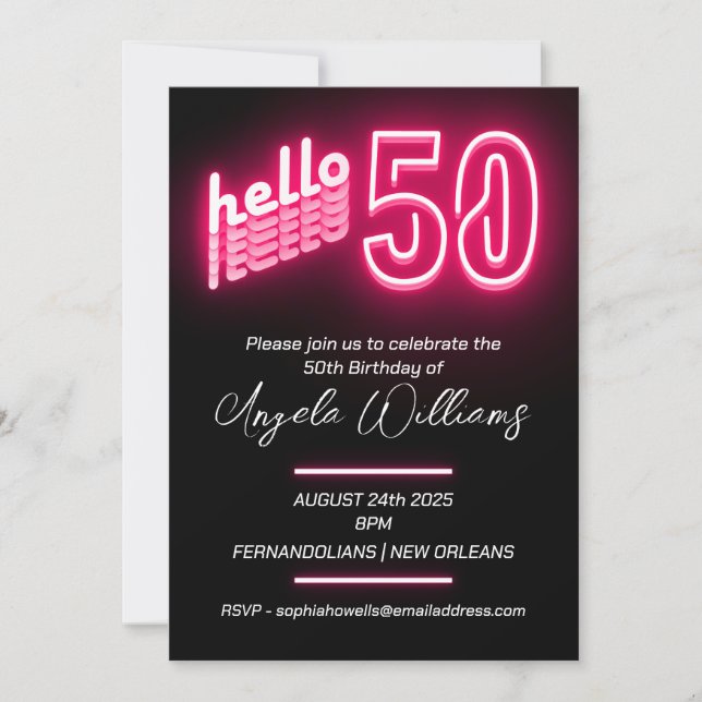 Invitación Fiesta de cumpleaños número 50 rosado (Anverso)