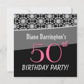 Invitación Fiesta de cumpleaños número 50 Silver y Floral neg