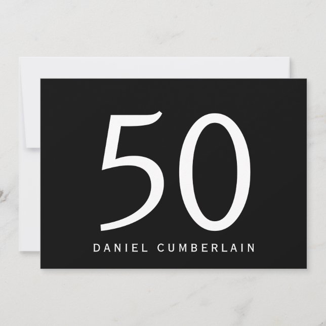 Invitación Fiesta de cumpleaños número 50 Simple Negro (Anverso)