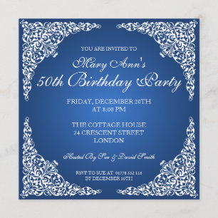 Invitación Fiesta de cumpleaños número 50 Swirls Azul zafiro