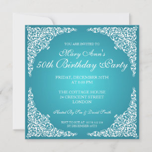 Invitación Fiesta de cumpleaños número 50 Swirls Turquoise