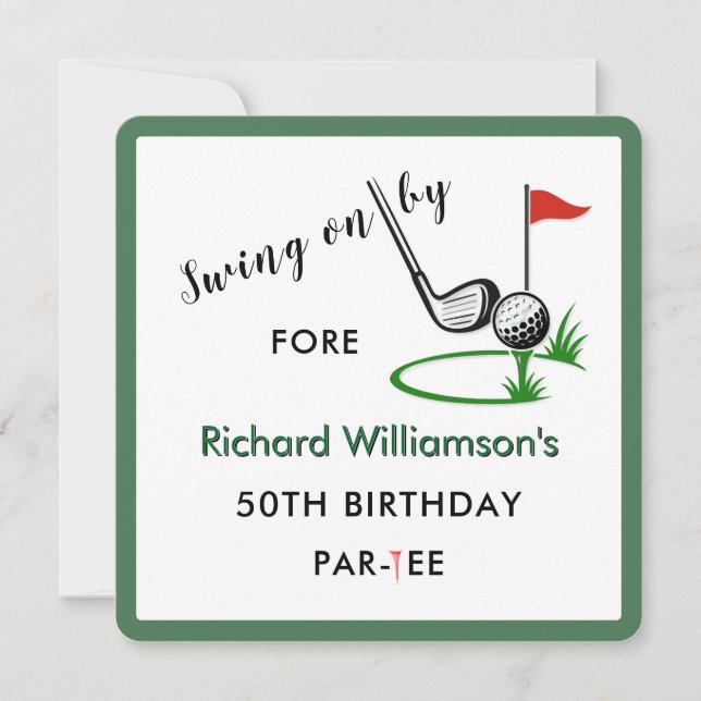 Invitación Fiesta de cumpleaños número 50 tema de golf para h (Anverso)
