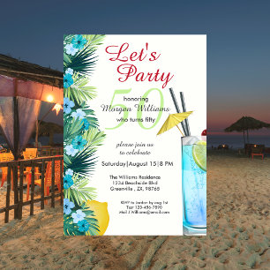 Invitación Fiesta de cumpleaños número 50 Tropical Summer Blu