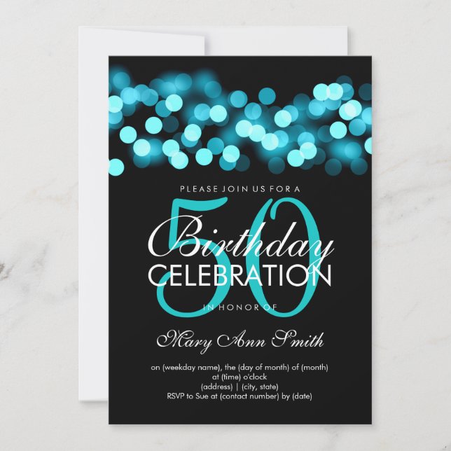 Invitación Fiesta de cumpleaños número 50 Turquoise Hollywood (Anverso)