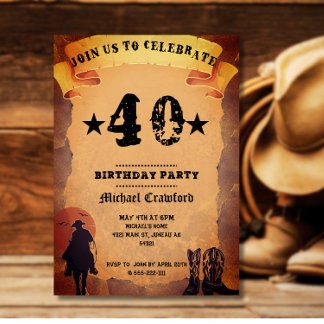 Invitación fiesta de cumpleaños número 50 vaquero papel viejo
