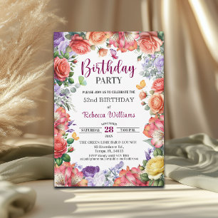 Invitación Fiesta de cumpleaños número 52 con flores elegante