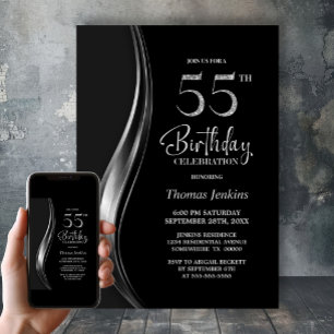 Invitación Fiesta de Cumpleaños número 55 con Estilo Negro y 
